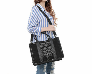 American Darling - Women's Black Suede Tote Bag With White Hand-stitching