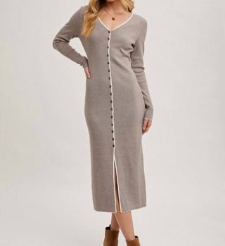 Bluivy - V-neck Button Down Striped Midi Dress