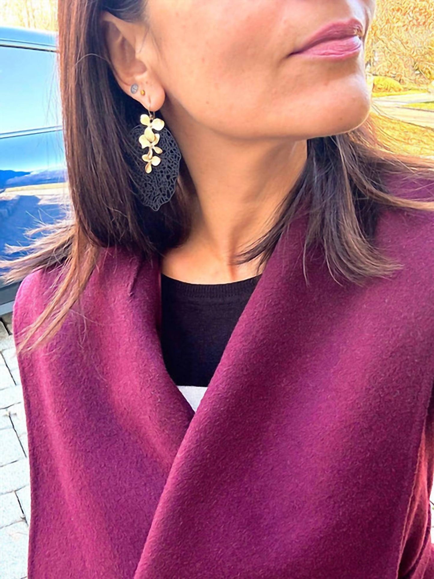 Avenue Chic - Women's Filigree Orchid Leaf Earrings