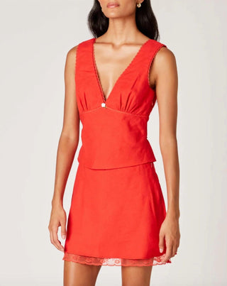 Nia - Celia Plunge V Neck Linen Scalloped Trim Top