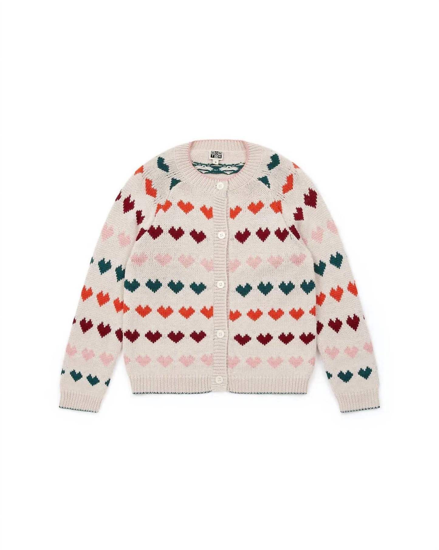 Bonton - Kid's Jacquard Knit Hearts Cardigan