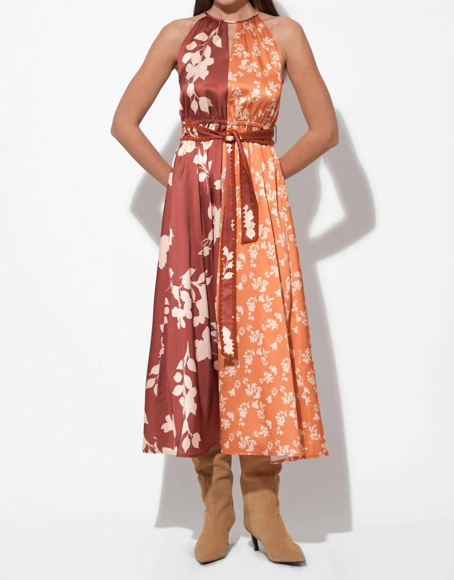 Adelyn Rae - Sandi Two Toned Halter Midi Dress