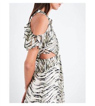 Topshop - Vestido midi com babados e recorte nas costas, estampa animal