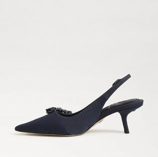 Sam Edelman - Scarpin Feminino Bianka Tecido Bico Fino Salto Baixo com Fivela e Salto Baixo