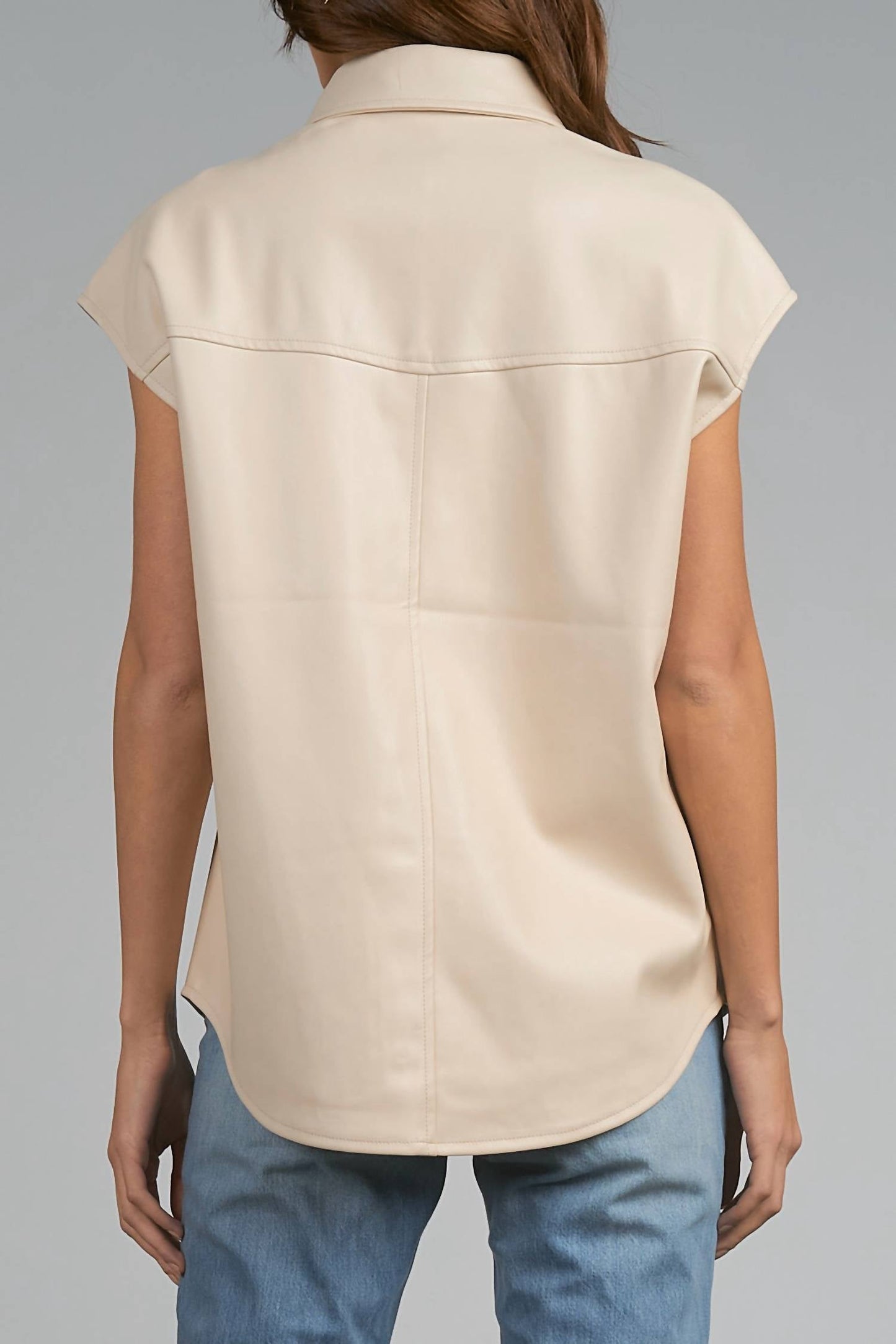 Elan - Cap Sleeve Faux Leather Top