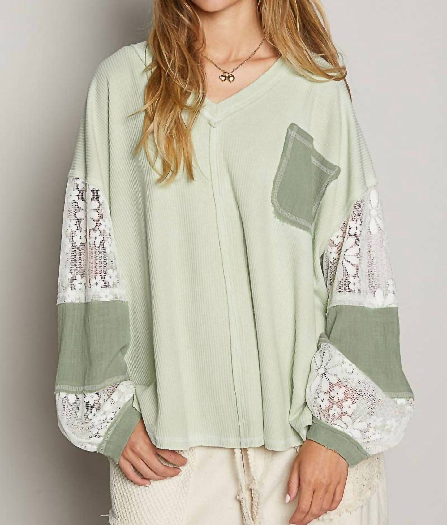 Pol - Lace Contrast Top