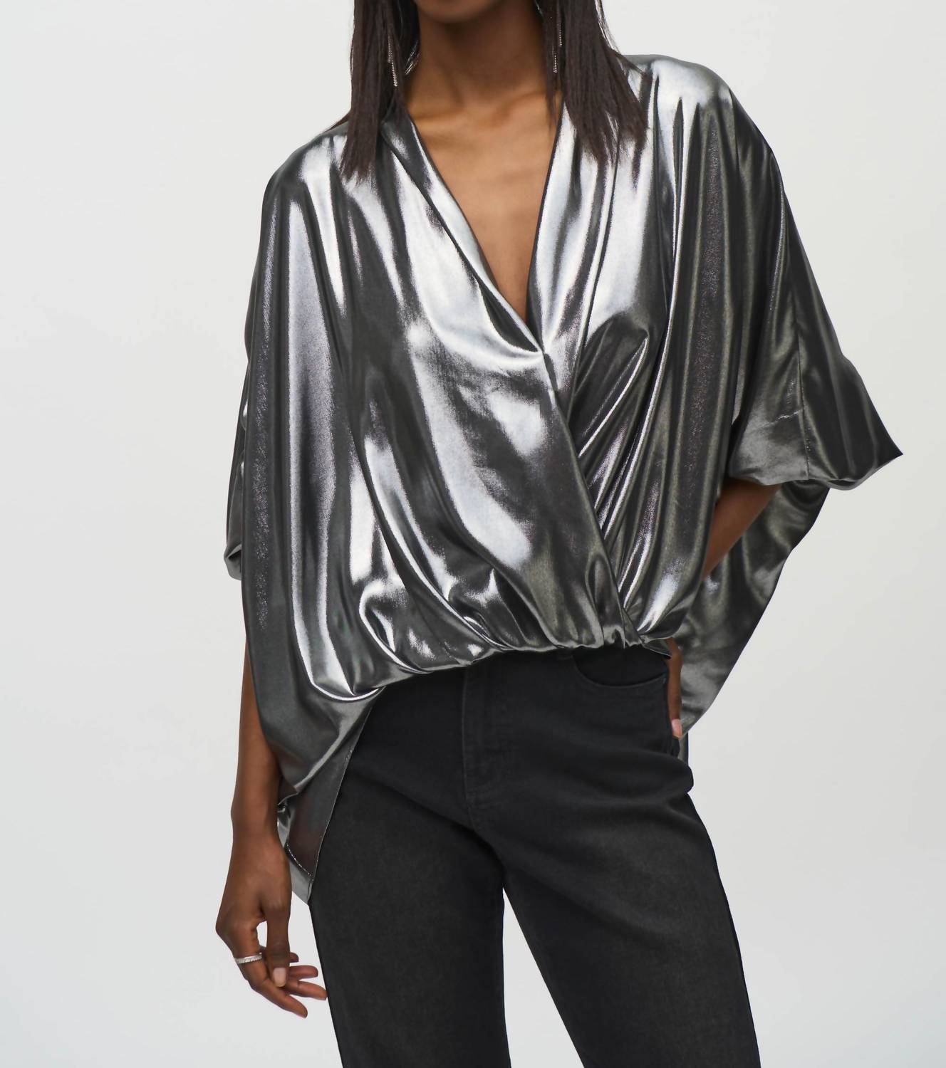 Joseph Ribkoff - Metallic Foiled Chiffon Wrap Top