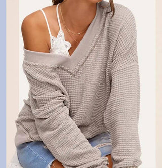 La Miel - Blusa Waffle com Decote em V