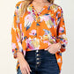 Easel - Tropical Floral V-neck 3/4 Sleeves Top