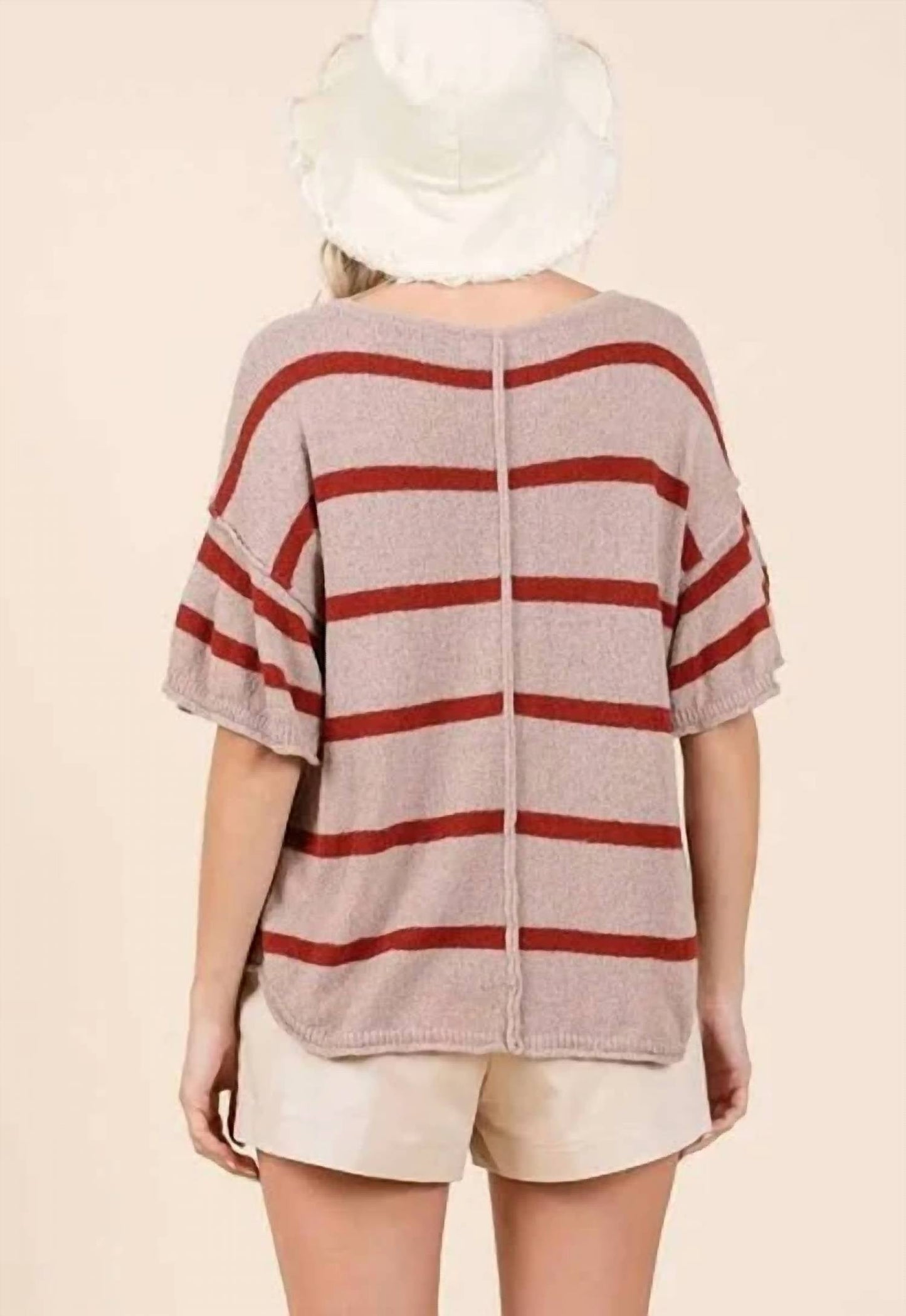 Mittoshop - STRIPED RUFFLE SHORT SLEEVE SWEATER KNIT TOP