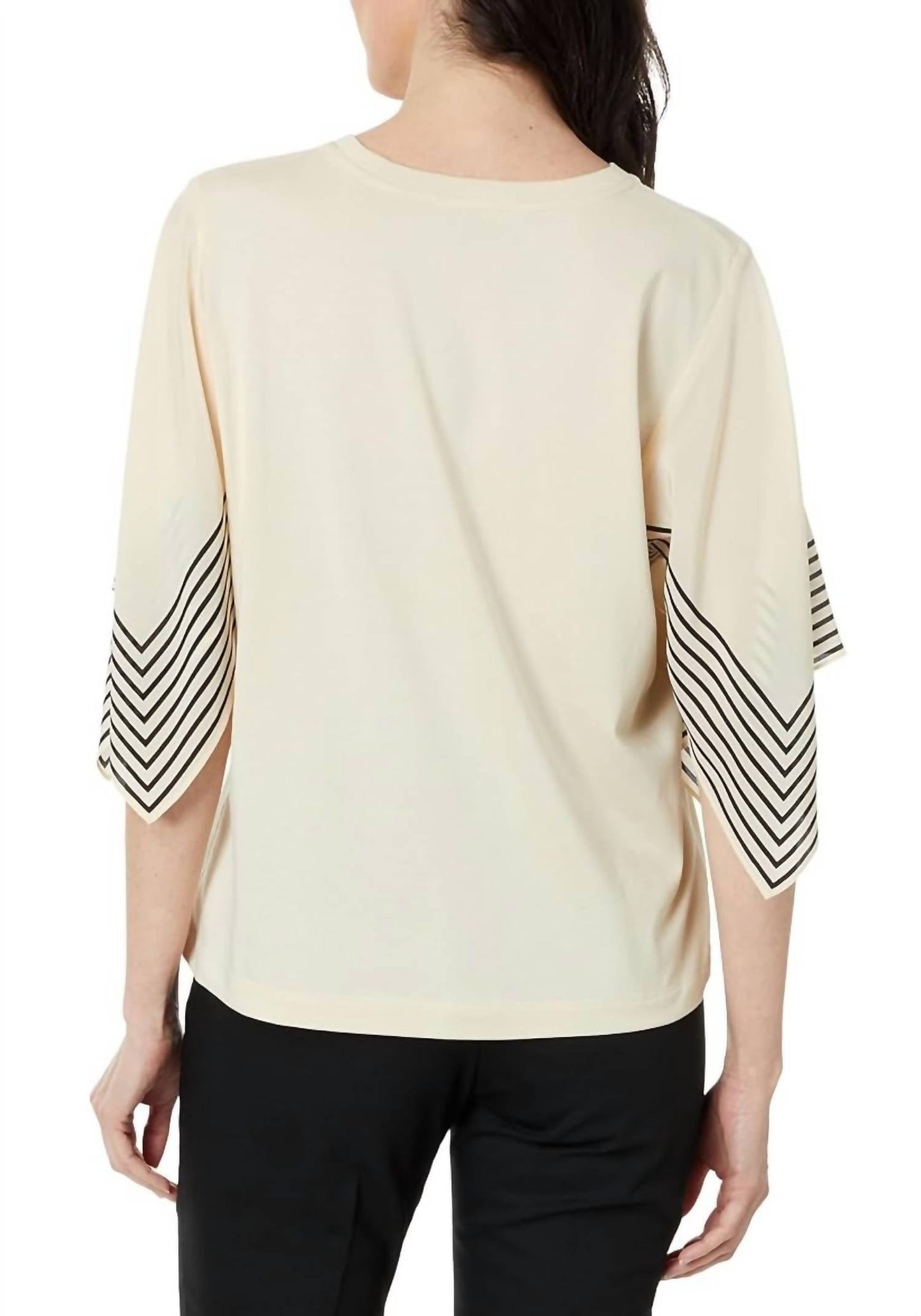 Elliott Lauren - Women Stripe Silk Sleeves Tee