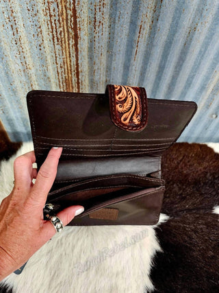 American Darling - Women's Tooled Leather Wallet With Turquoise Detail