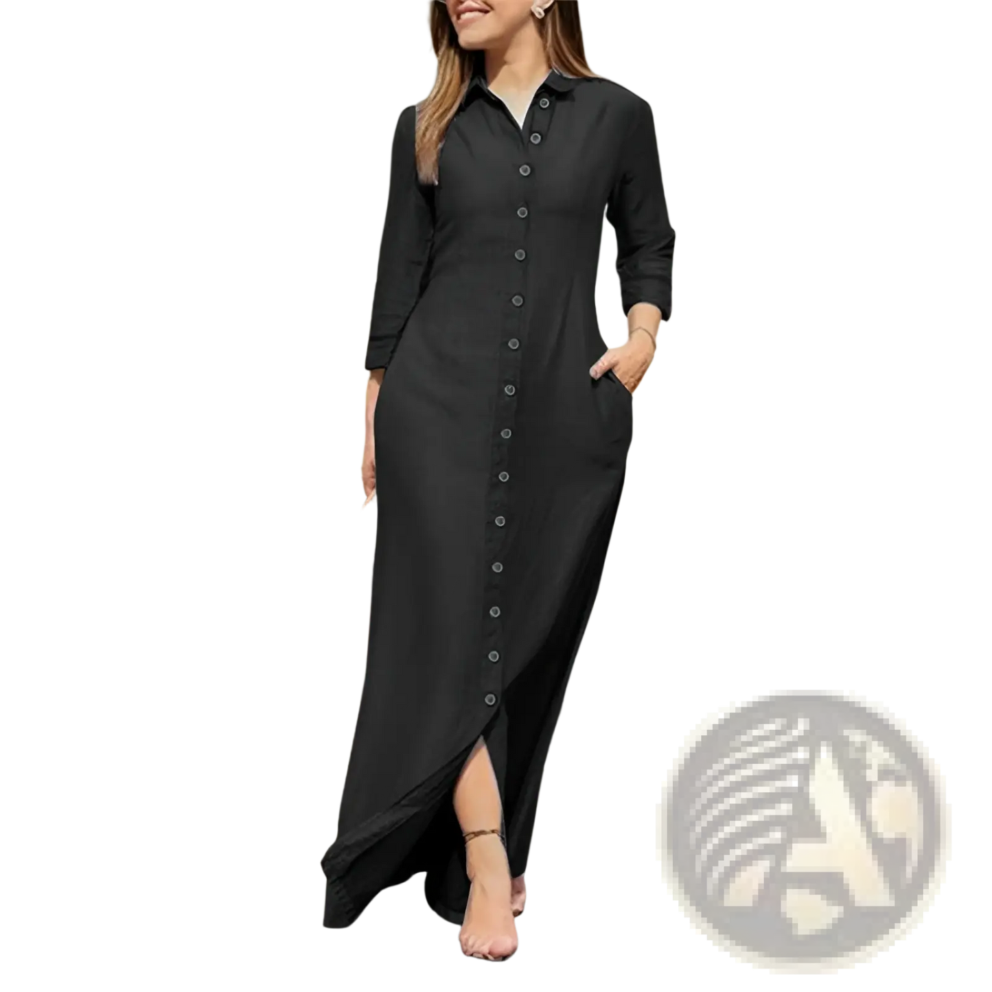 Denim Button Front Long Sleeve Maxi Dress