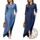 Denim Button Front Long Sleeve Maxi Dress