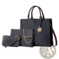 Denim and Leather Three Piece Multi Compartment Handbag Set