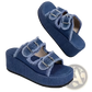 Denim Wedge Buckle Sandals Frayed Platform Shoes