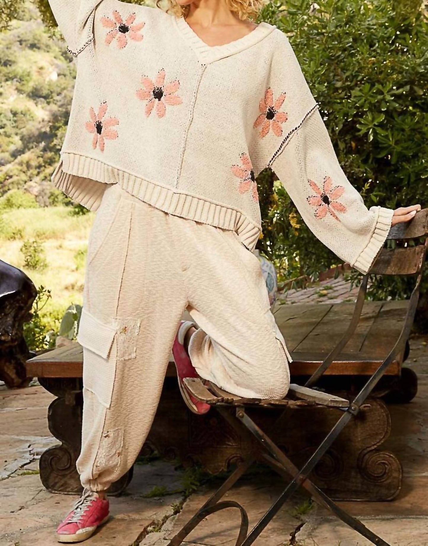 Pol - CHENILLE FLOWER SWEATER
