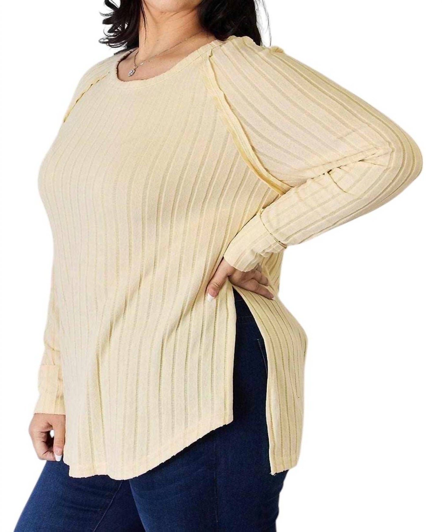 Basic Bae - Chic Ribbed Round Neck Slit Tee
