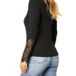 Double Take - Elegant Crochet Lace Border Sleeve Button Blouse