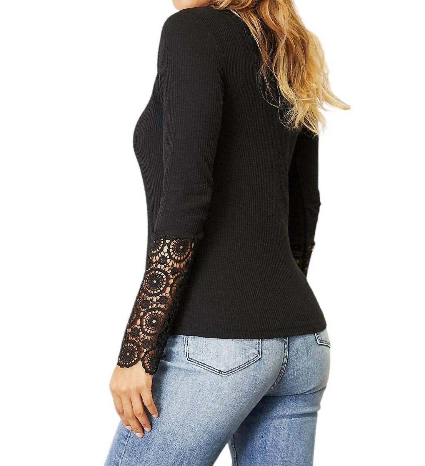 Double Take - Elegant Crochet Lace Border Sleeve Button Blouse