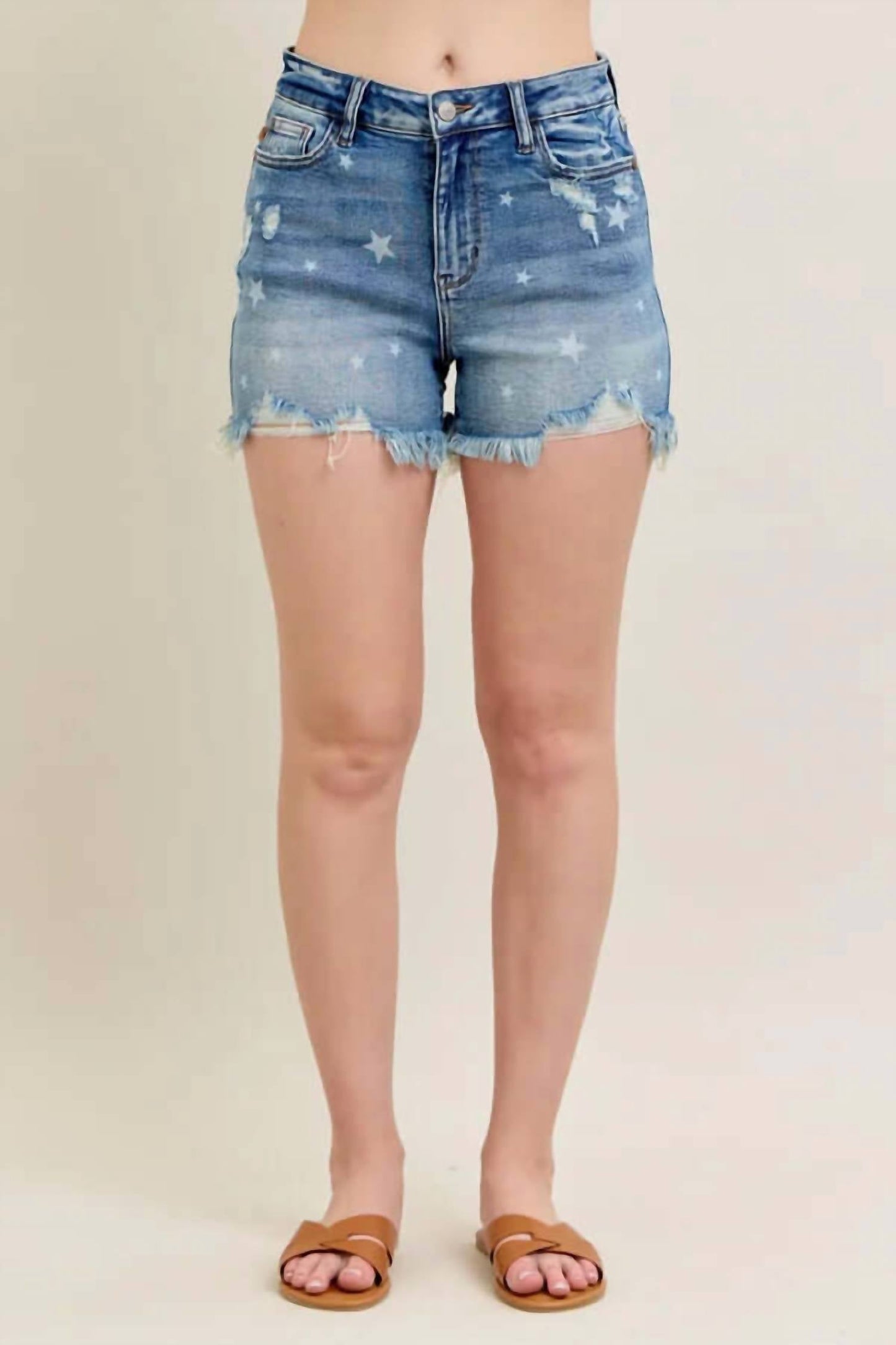 Judy Blue - High Rise Star Print Cut Off Destroy Shorts