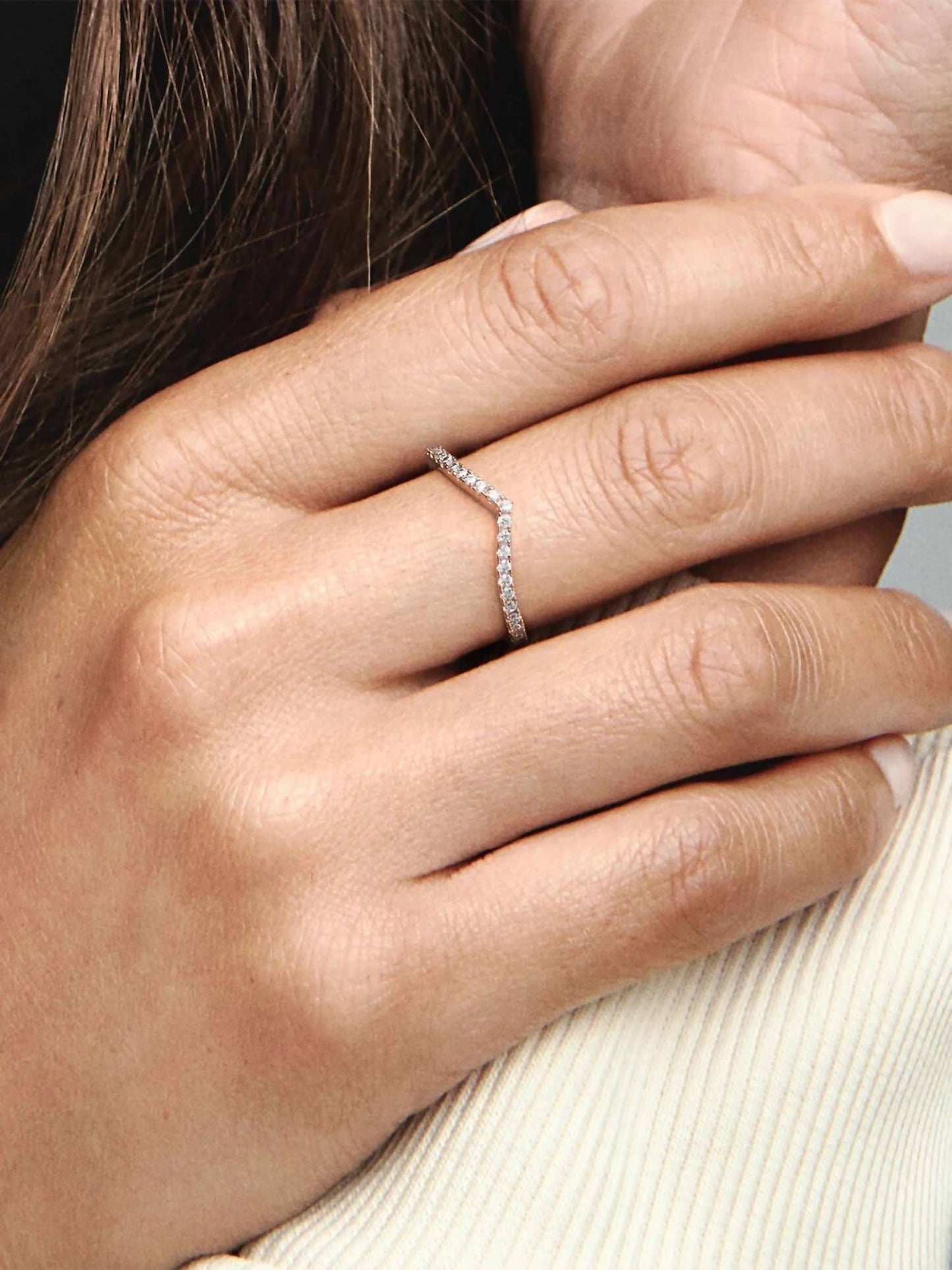 Pandora - Women's Sparkling Wishbone Ring