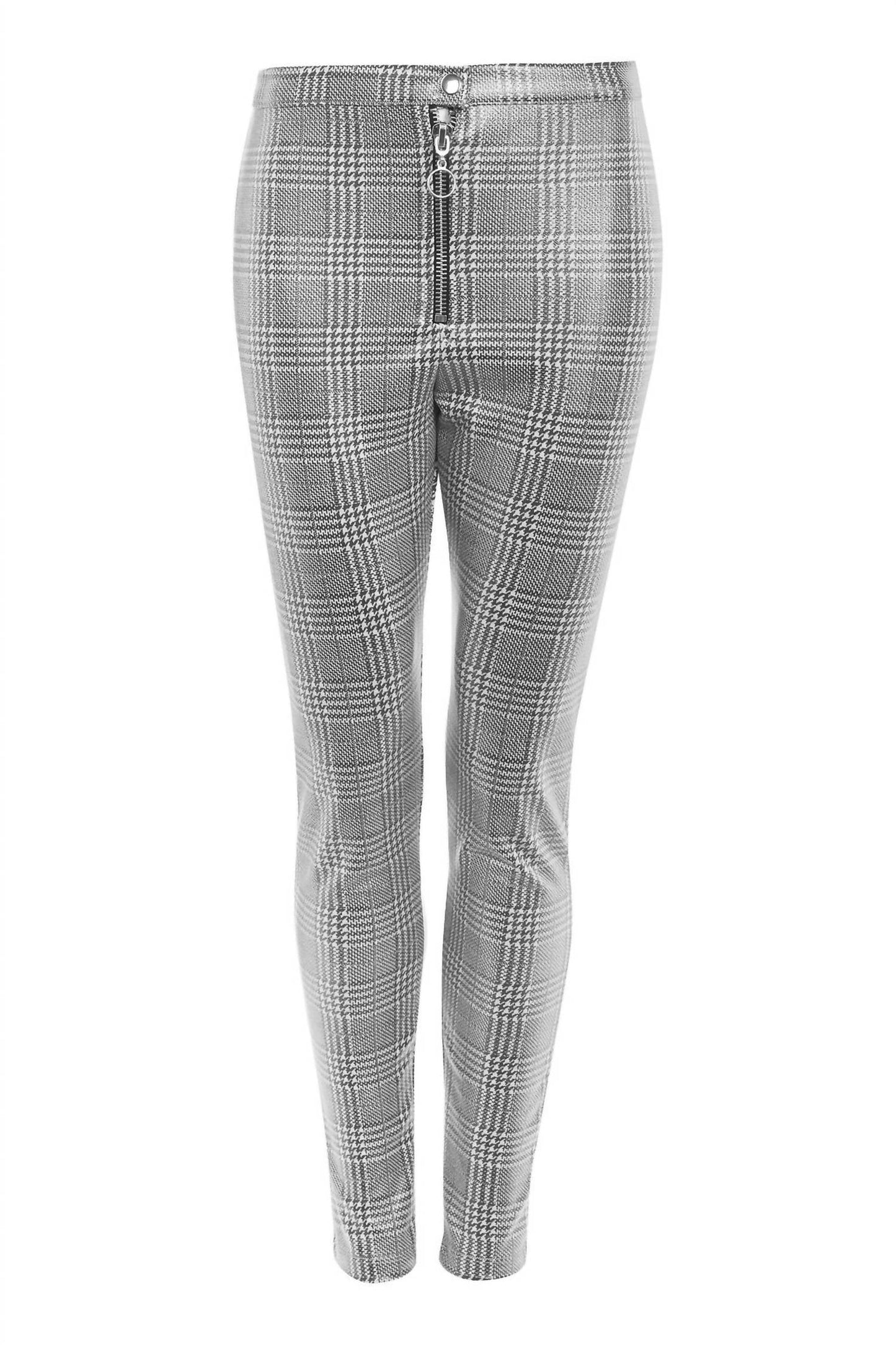 Topshop - Prince Of Wales Coated Houndstooth Zip Treggings