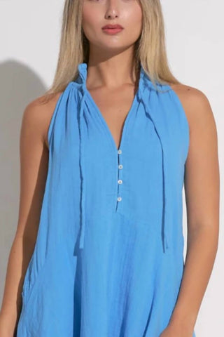 Elan - Vestido de algodão com gola alta e alças finas