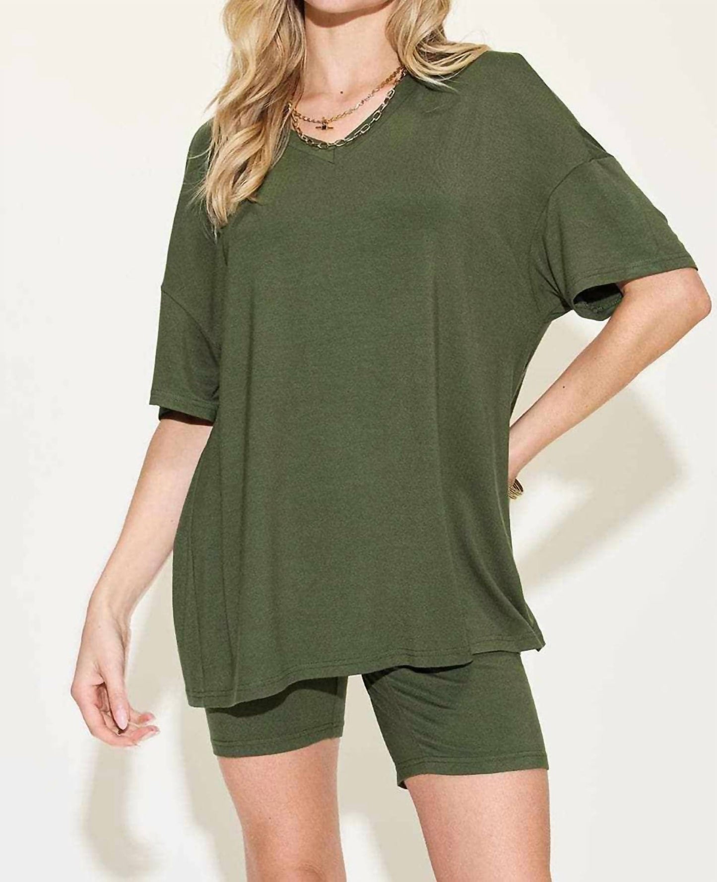 Basic Bae - V-neck T-shirt & Shorts Set