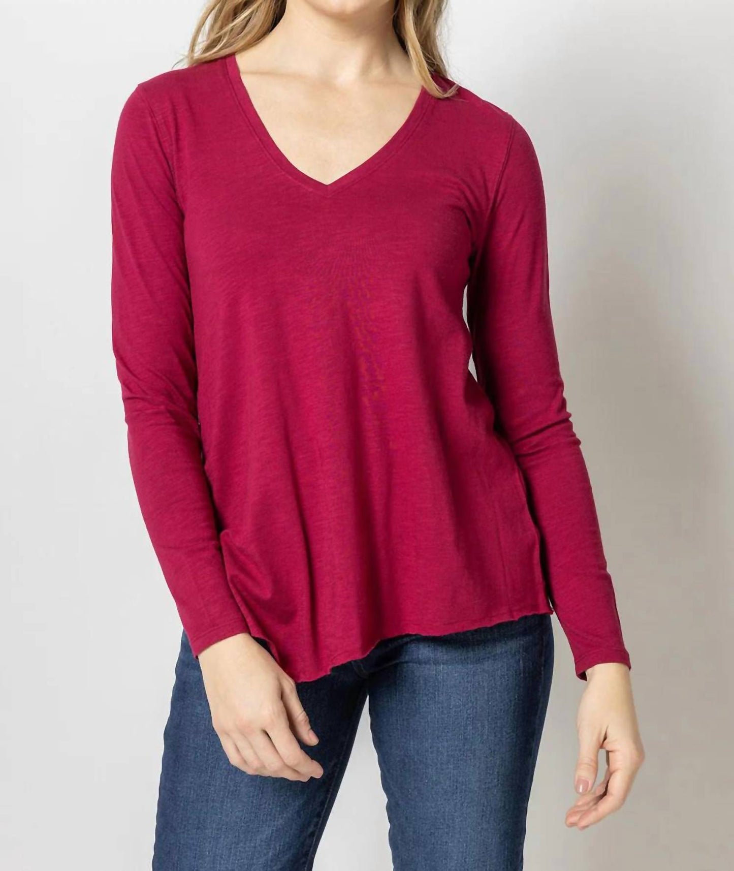 Lilla P - Long Sleeve Asymmetrical Hem V-neck Top
