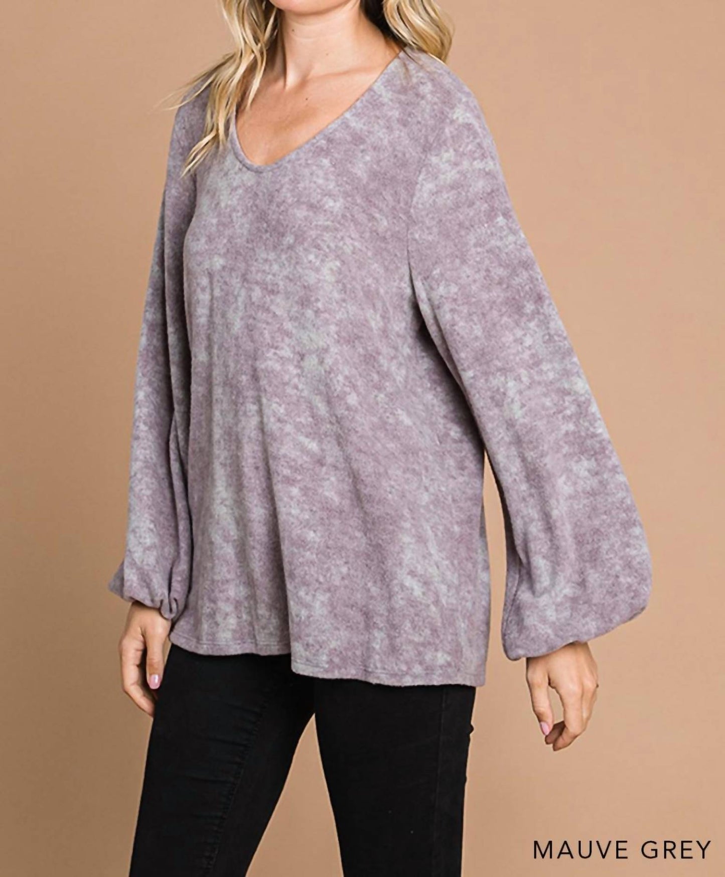 Cotton Bleu - Hacci Brushed V Neck Long Sleeve Top
