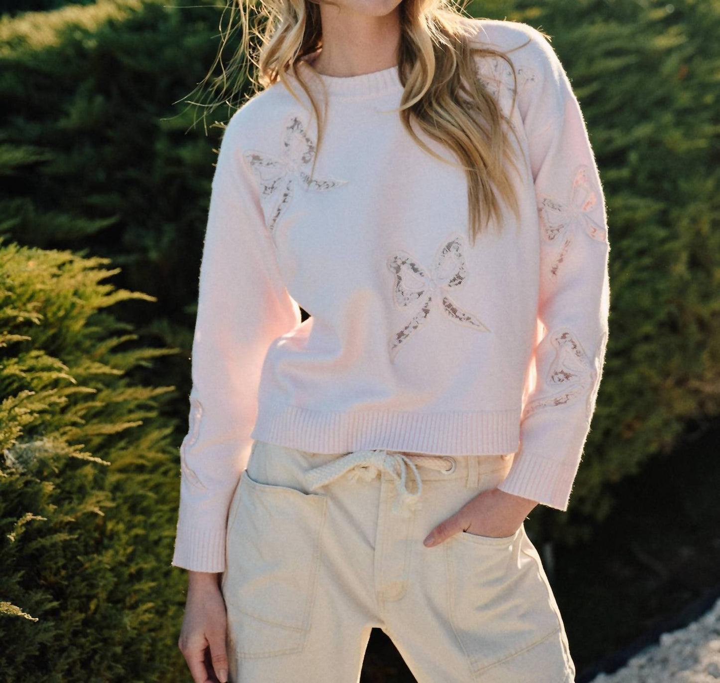 Aaron & Amber - Lace Bow Spring Sweater