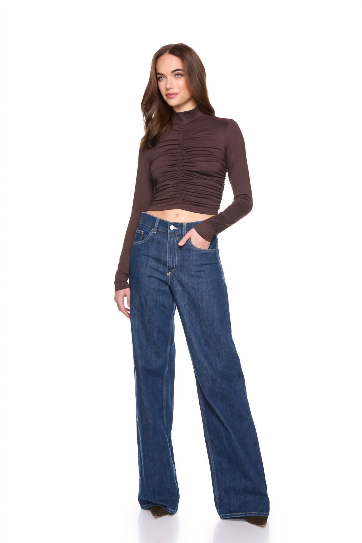 Susana Monaco - Mock Neck Gathered Long Sleeve Top