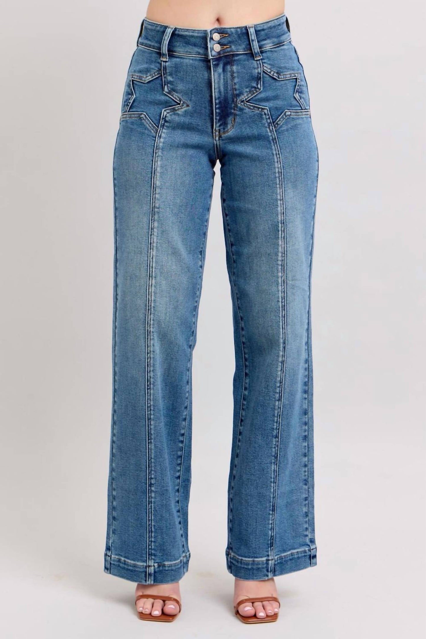 Judy Blue - High Waist Star Wide Leg Jeans