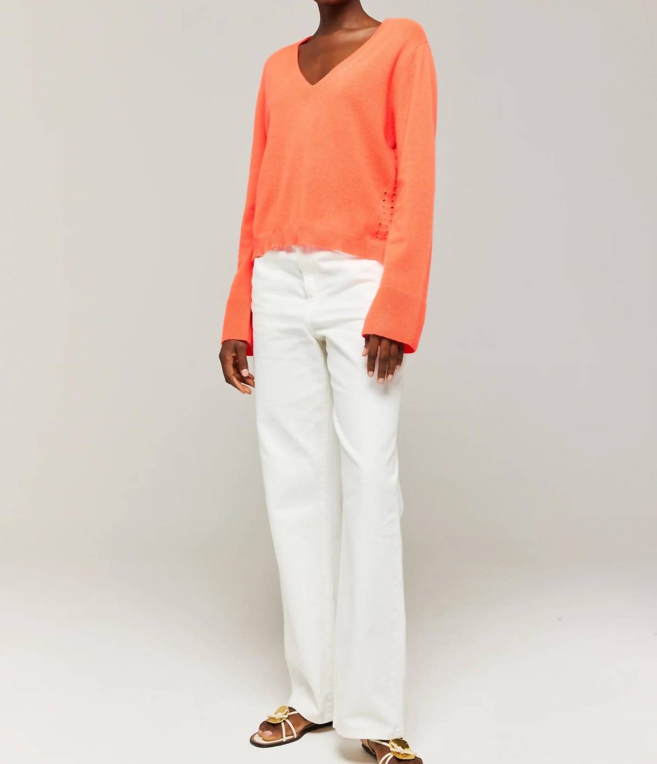 Brodie Cashmere - Kate Pointelle Cashmere V-neck Sweater
