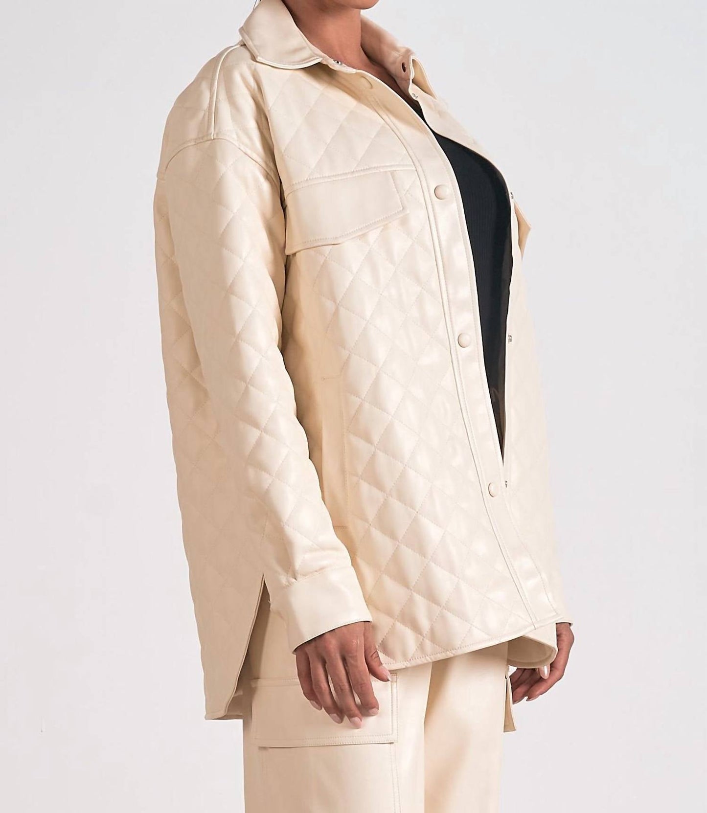 Elan - Faux Leather Quilted Jacket