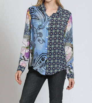 Apny - Blusa de botões com estampa mista