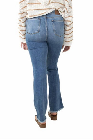 Judy Blue - Calça jeans bootcut com cintura alta e bainha desfiada e desgastada