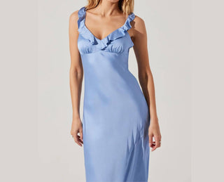 Astr - Zoie Satin Ruffle Midi Dress