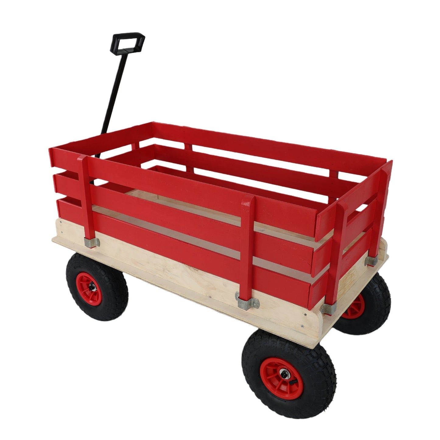 Children's and Garden Wooden Carriage with All-Terrain Inflatable Wheels