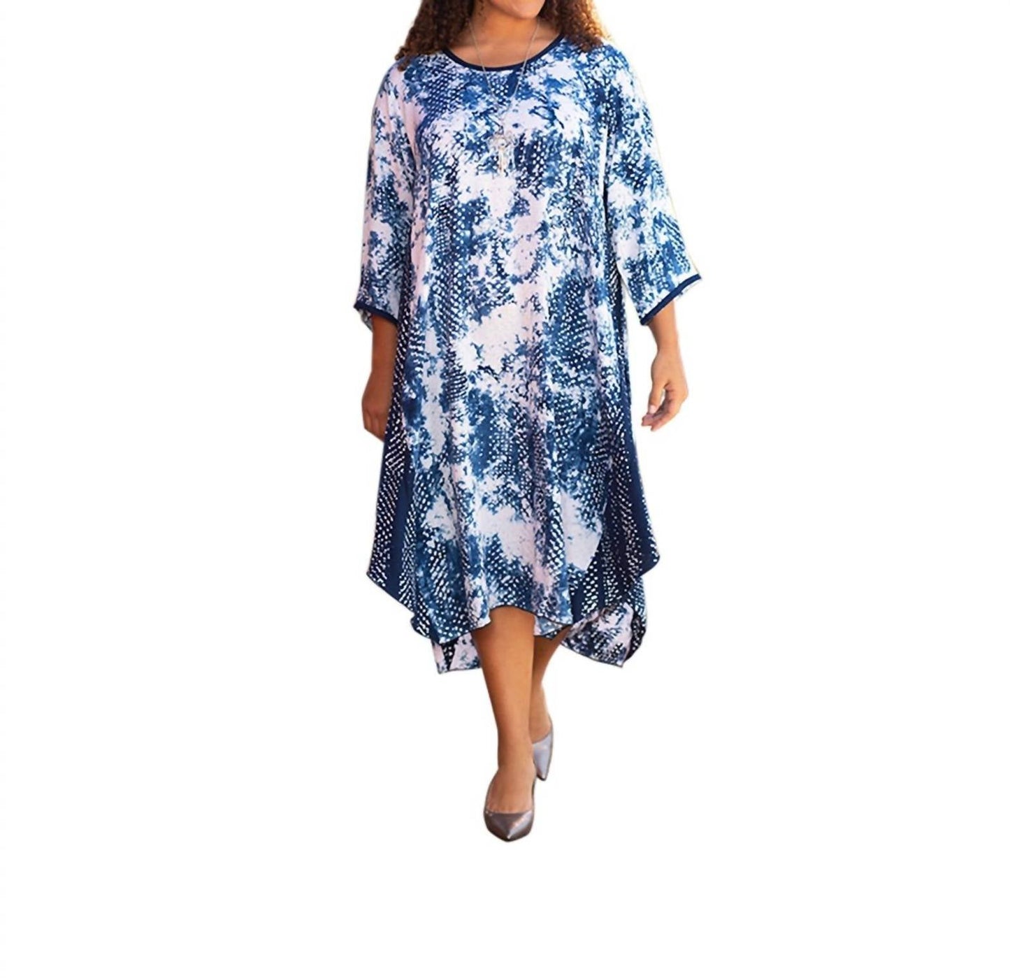 On The Plus Side - Printed Rayon 3/4 Sleeve Edyth Dress - Plus Size