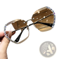 Diamond Studded Rimless Polygonal Gradient Sunglasses