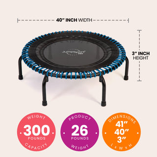 Trampolim de fitness JumpSport 350 PRO de 39 polegadas com cordões elásticos EnduroLast azuis