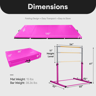 Tapete de exercícios BalanceFrom Fitness 120 x 48 polegadas e barra de ginástica ajustável, rosa