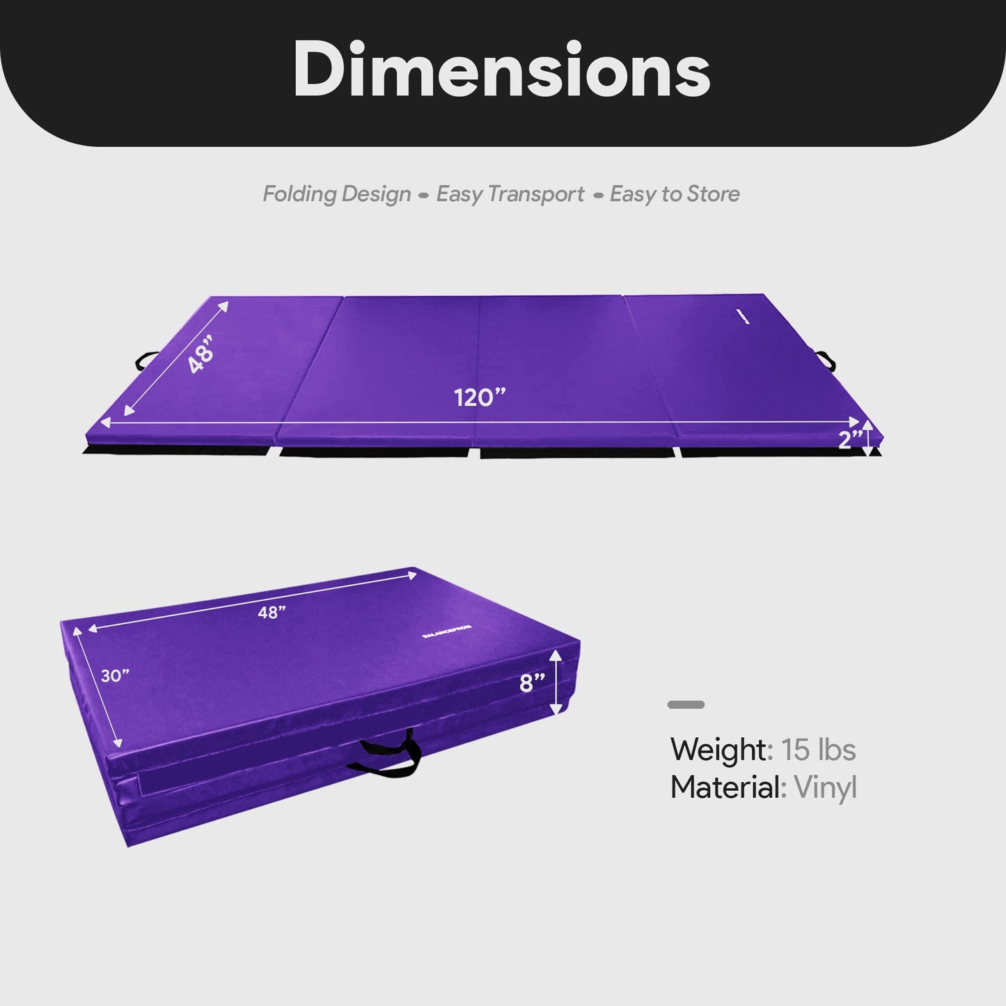 Tapete de ginástica dobrável multiuso BalanceFrom Fitness GoGym 120x48 pol., roxo