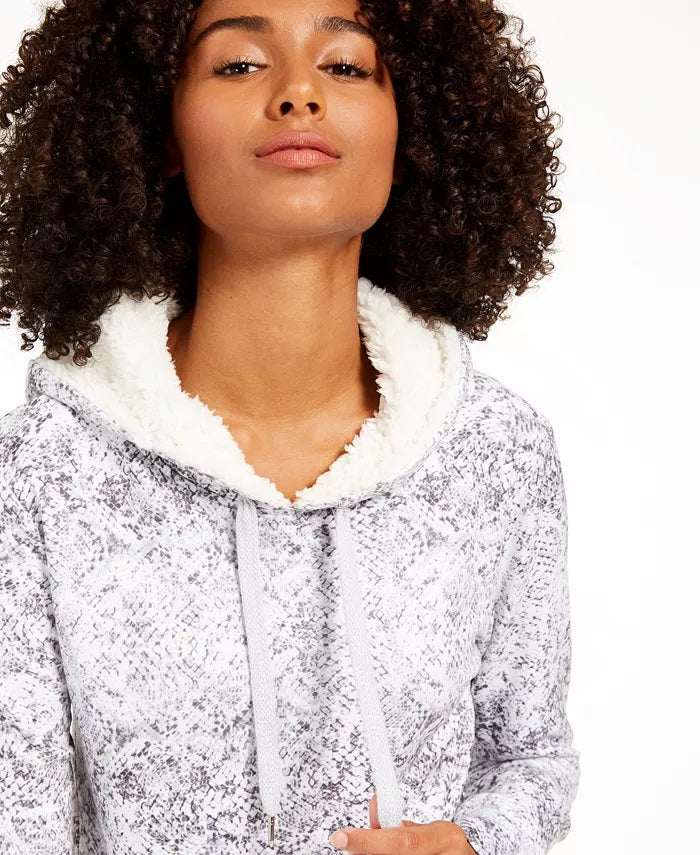 Ideology Moletom com capuz feminino com estampa de cobra e bainha arredondada, branco, tamanho XX-G