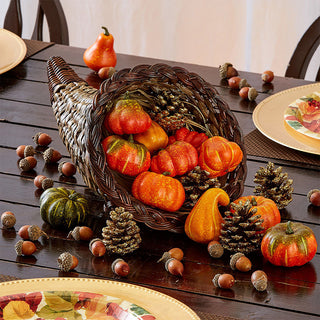 Homvare 13" Long Branch Standard Ratan Wicker Cornucópia Ornamento Artificial para Ação de Graças e Decorações de Outono