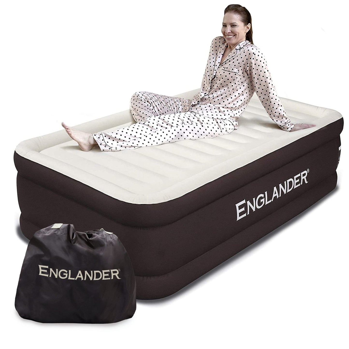 Cama inflável dupla alta para casa, viagens e acampamento 