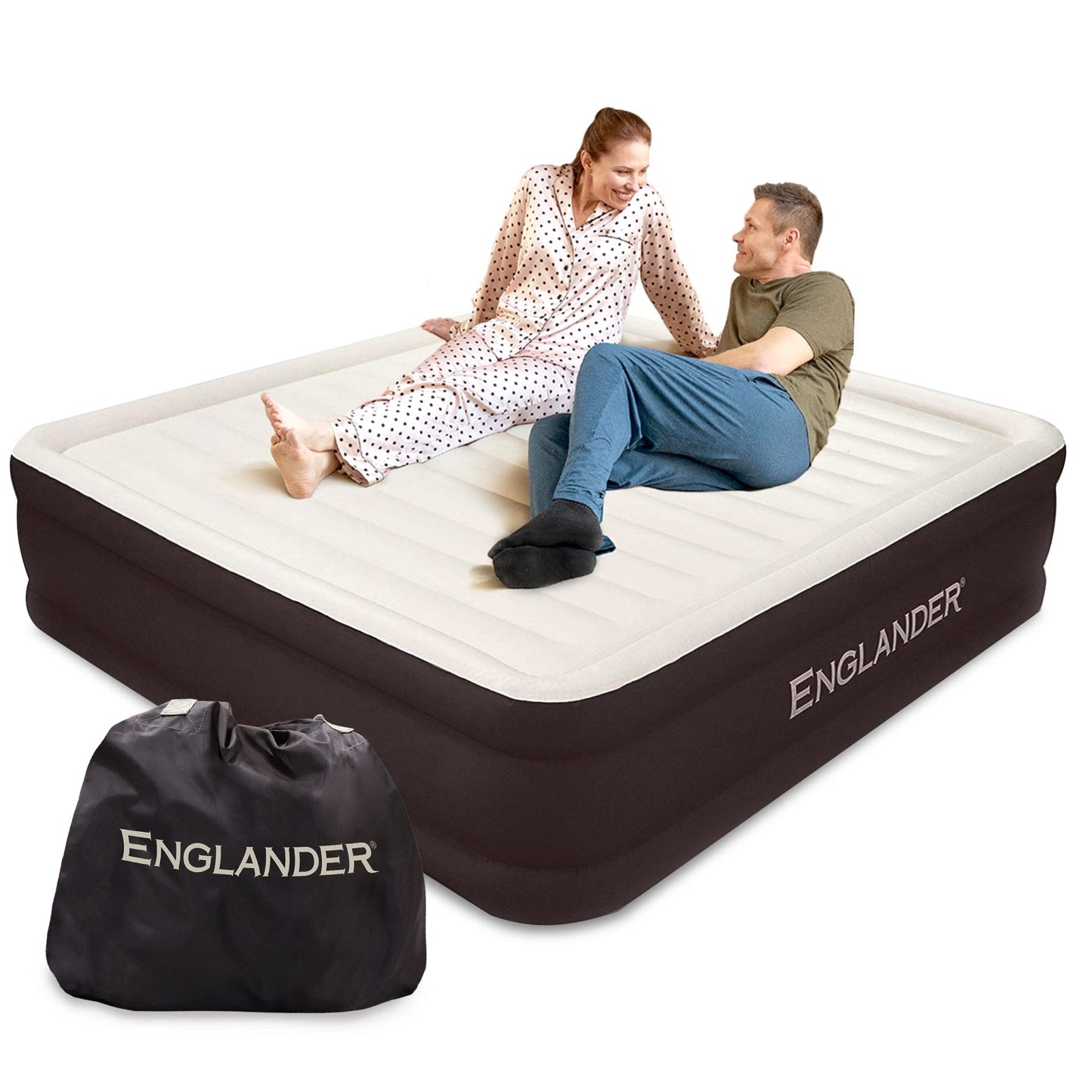 Cama inflável dupla alta para casa, viagens e acampamento 