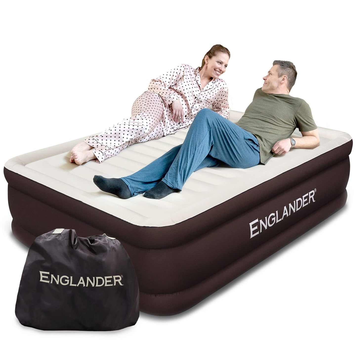 Cama inflável dupla alta para casa, viagens e acampamento 